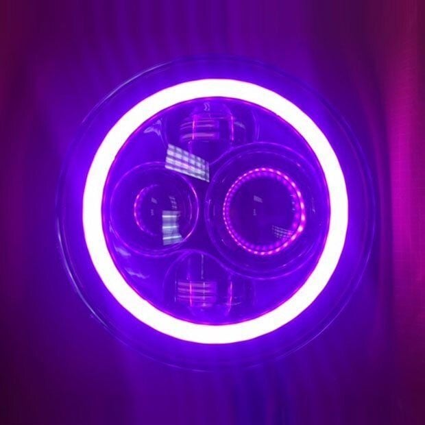 7 Replacement PURPLE With PURPLE Halo HID LED Bulb Headlight For Harley