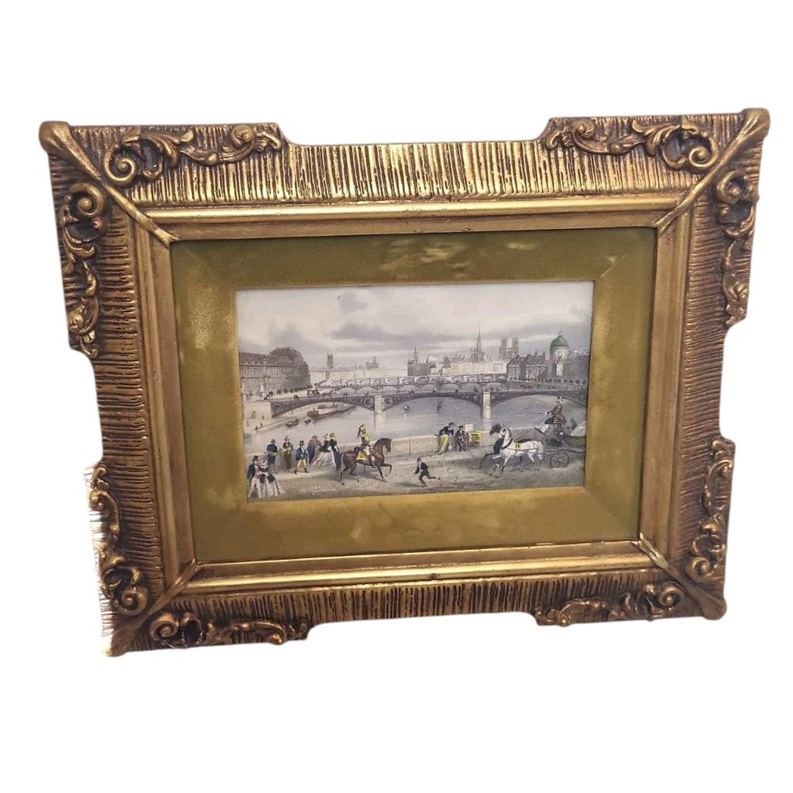 Sungott Art Studios Gravure Paris France Gold Gilt Frame Velvet Mat MCM