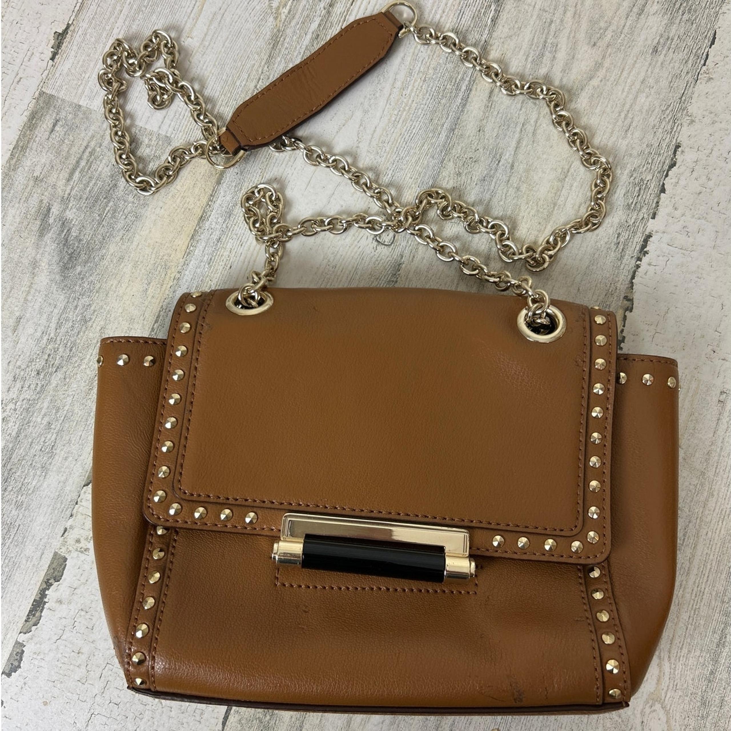 DVF Diane Van Furstenberg 440 Mini Studded Flap-Top Crossbody Bag tan brown gold