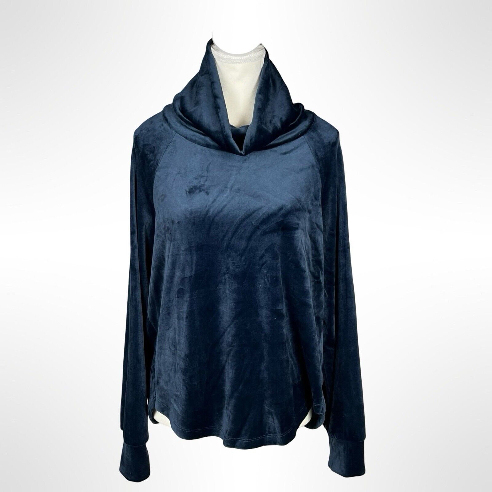 EVEREVE Milo Velour Womens Medium Jewel Blue Turtle Cowl Funnel Neck Soft Cozy