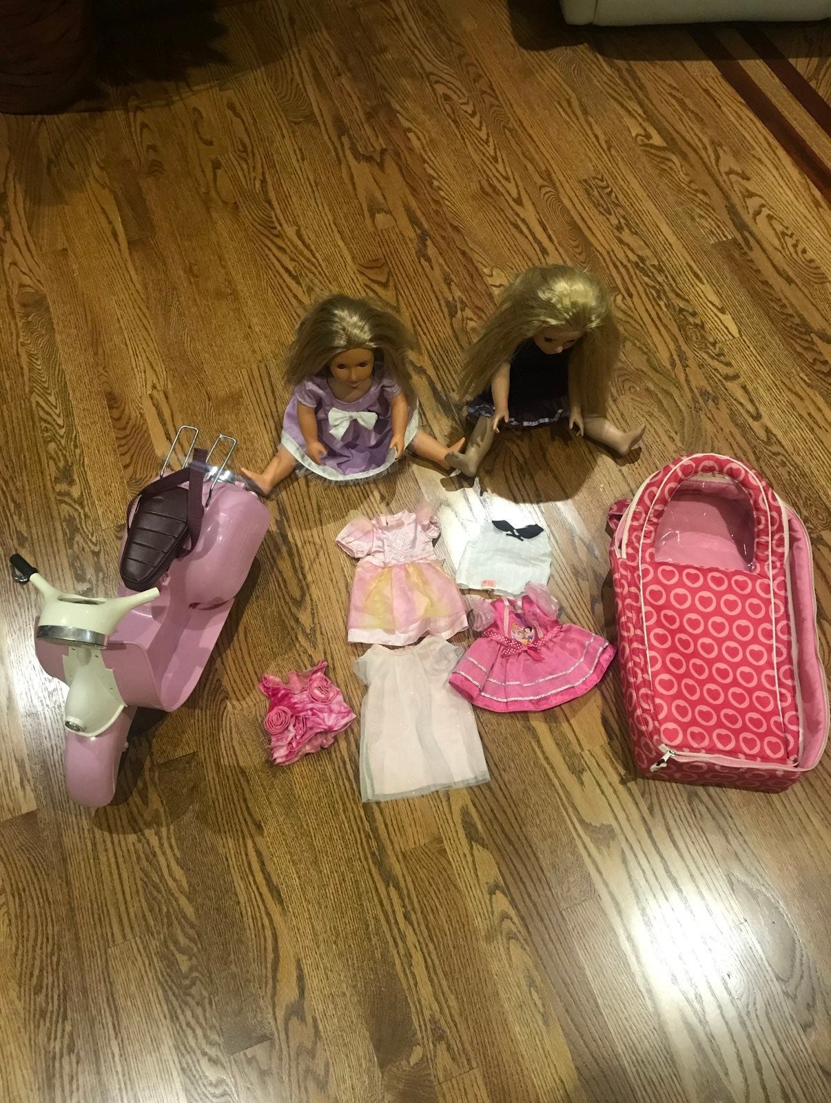 Our generation dolls, scooter, bag, clot