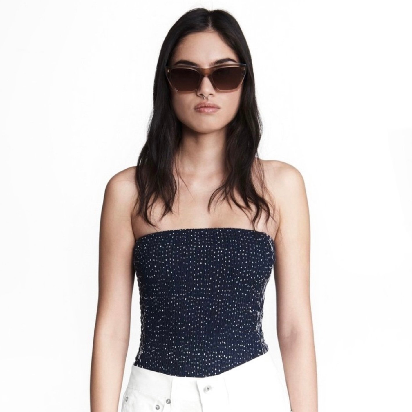 NEW RAG & BONE BLUE STRAPLESS SMOCKED BODYSUIT