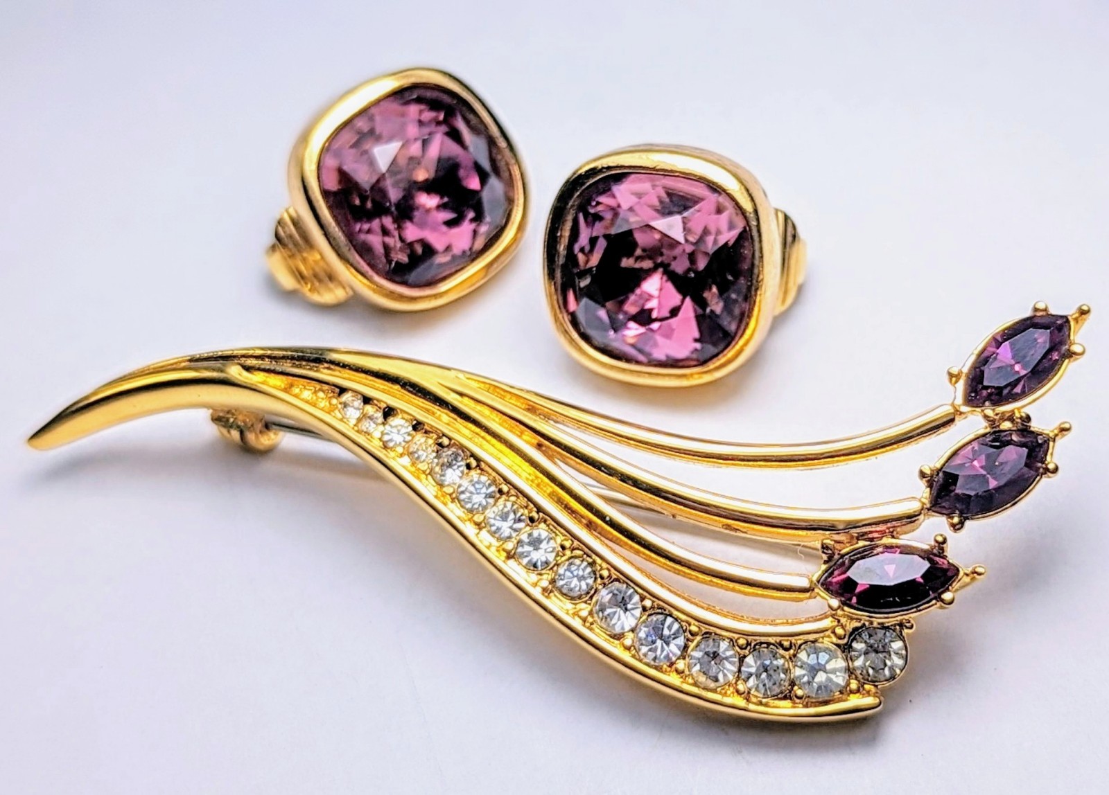 1980's Christian Dior Gold Plated and Amethyst Cut Glass Set