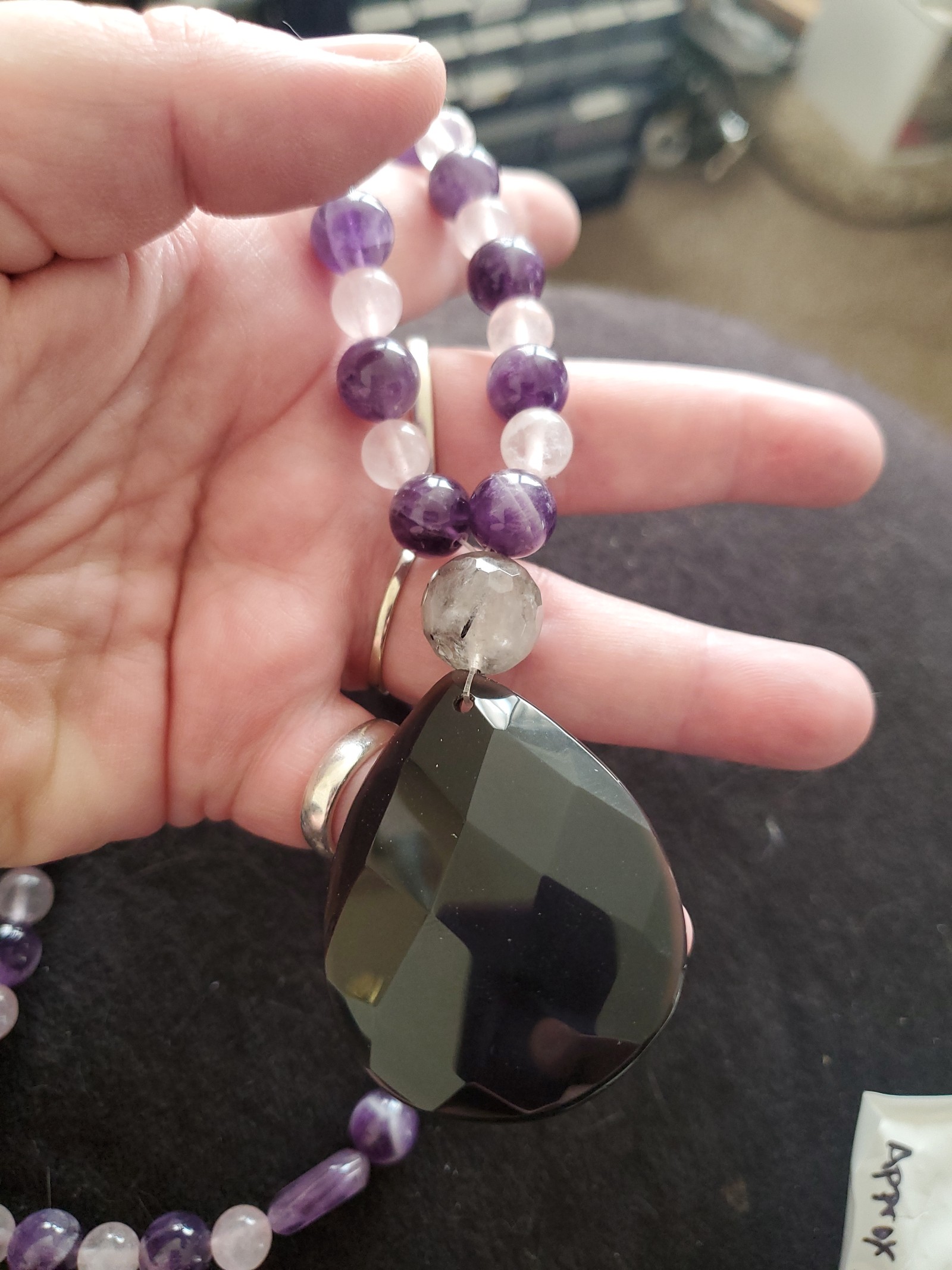 Handmade Amethyst & Rose Quartz Beaded Gemstone Mala/Necklace