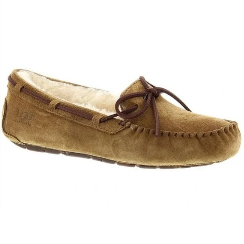 UGG Dakota Chestnut Suede Shearling Slip On Moccasin Slippers Brown Women Size 9