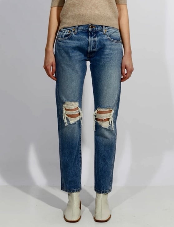 Khaite Kyle Straight Leg Distressed Dark Wash Jeans Size 28