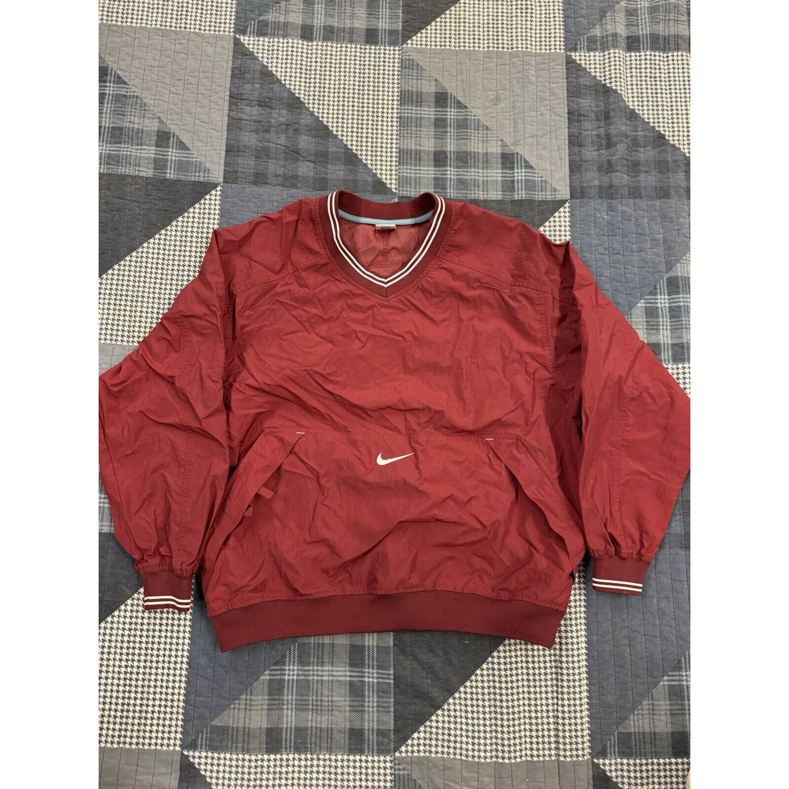 Vintage 90s V-Neck Windbreaker Pullover Size XL Maroon Center Swoosh