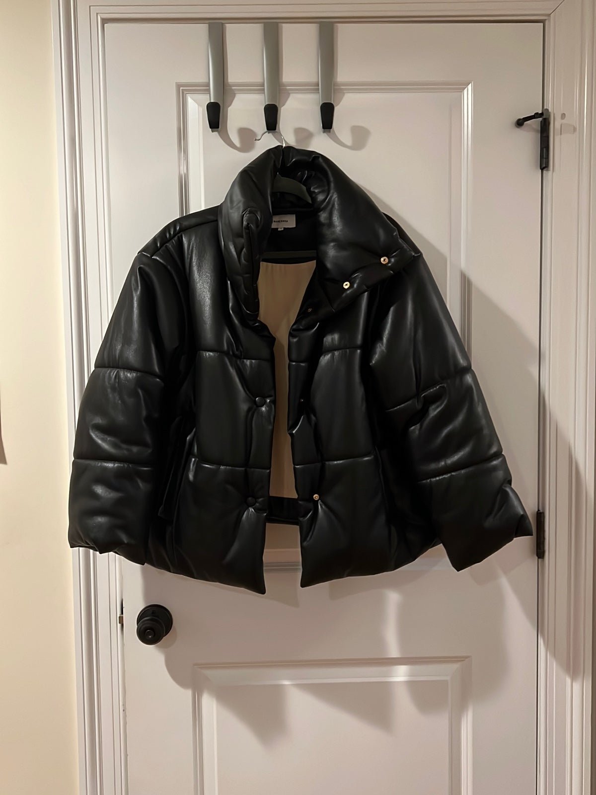 Nanushka black hide vegan leather puffer Jacket winter coat