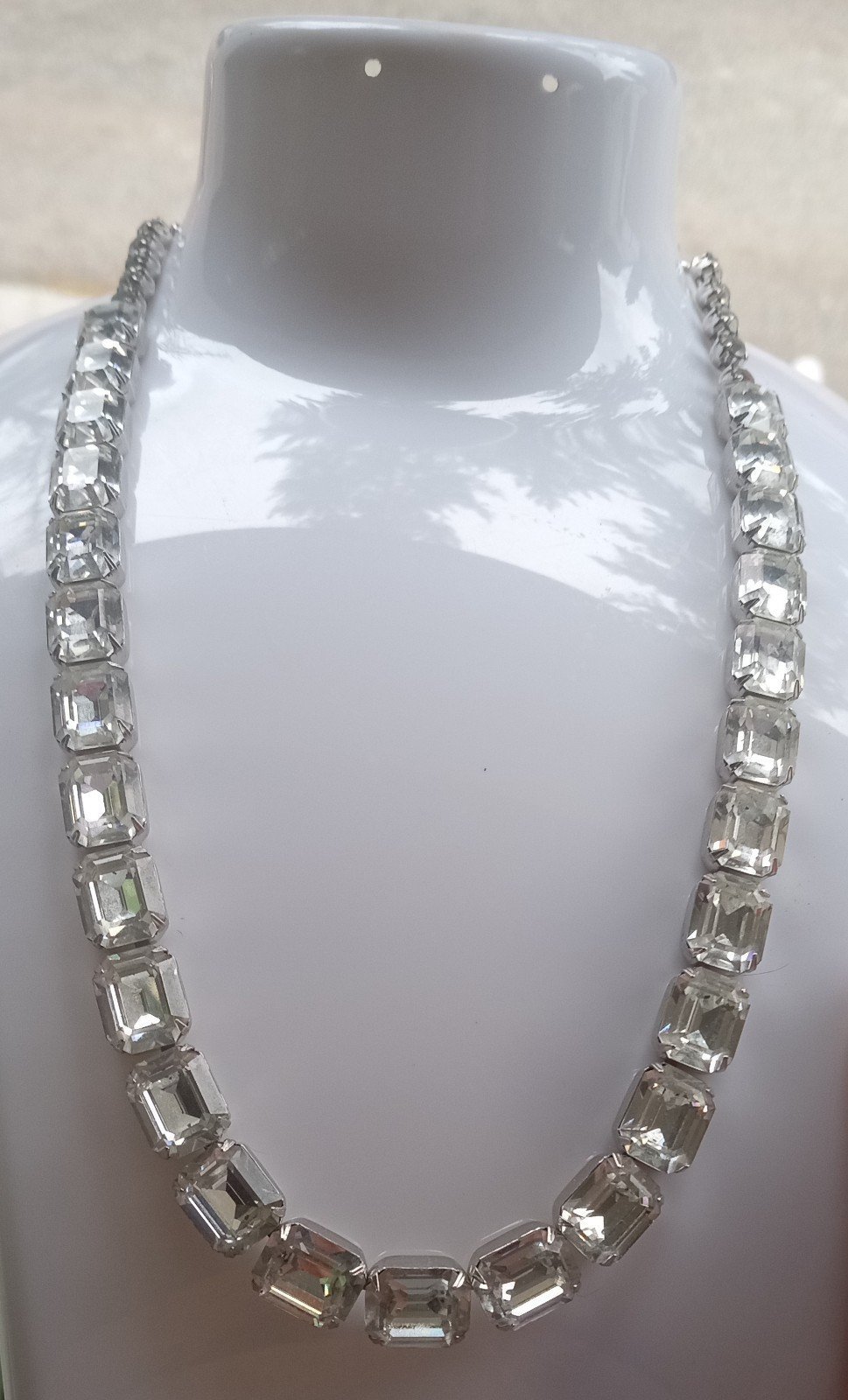 WEISS Emerald Cut VTG Clear Rhinestone Necklace Adjustable Length