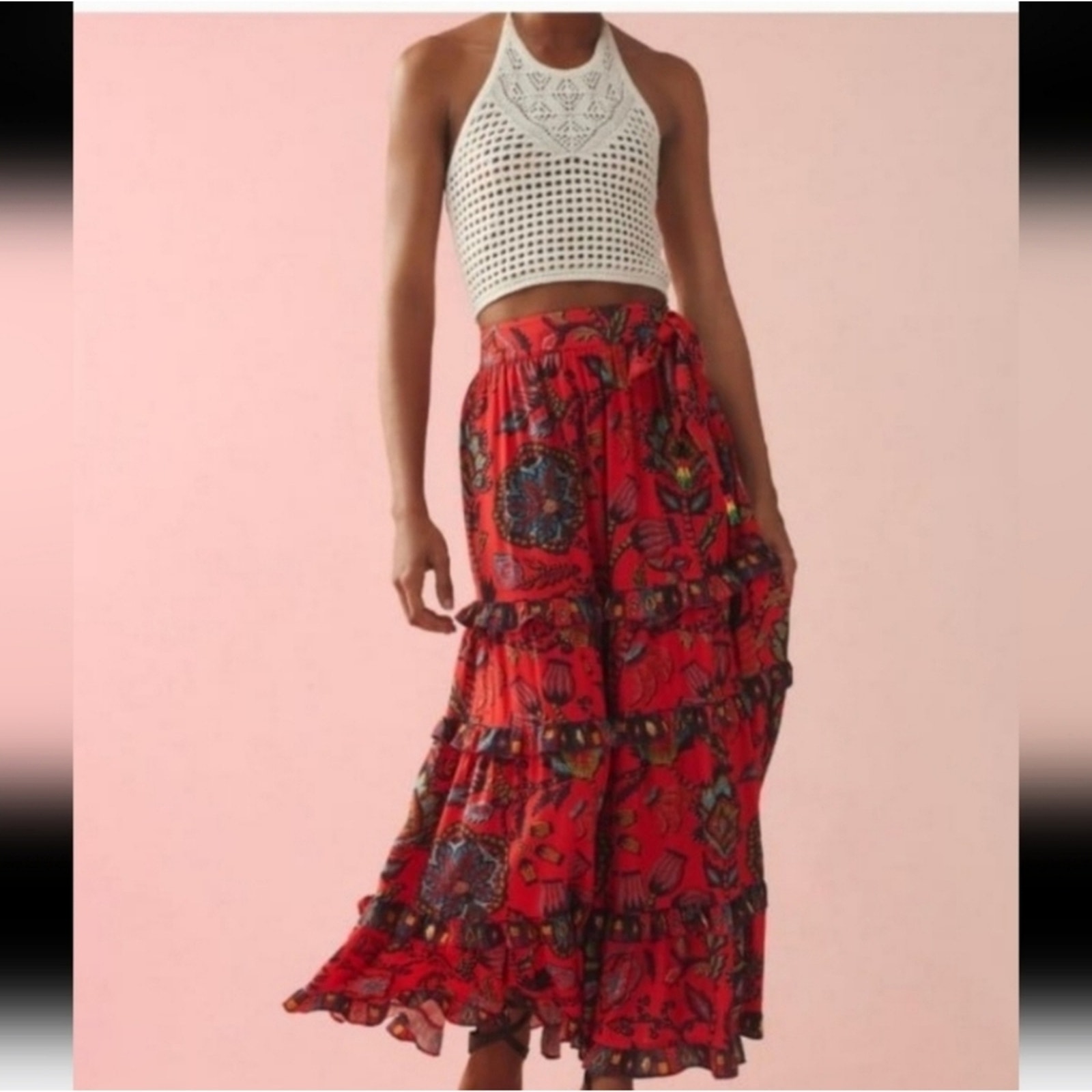 Farm Rio Tiered Wrap Maxi Skirt Size xxsmall