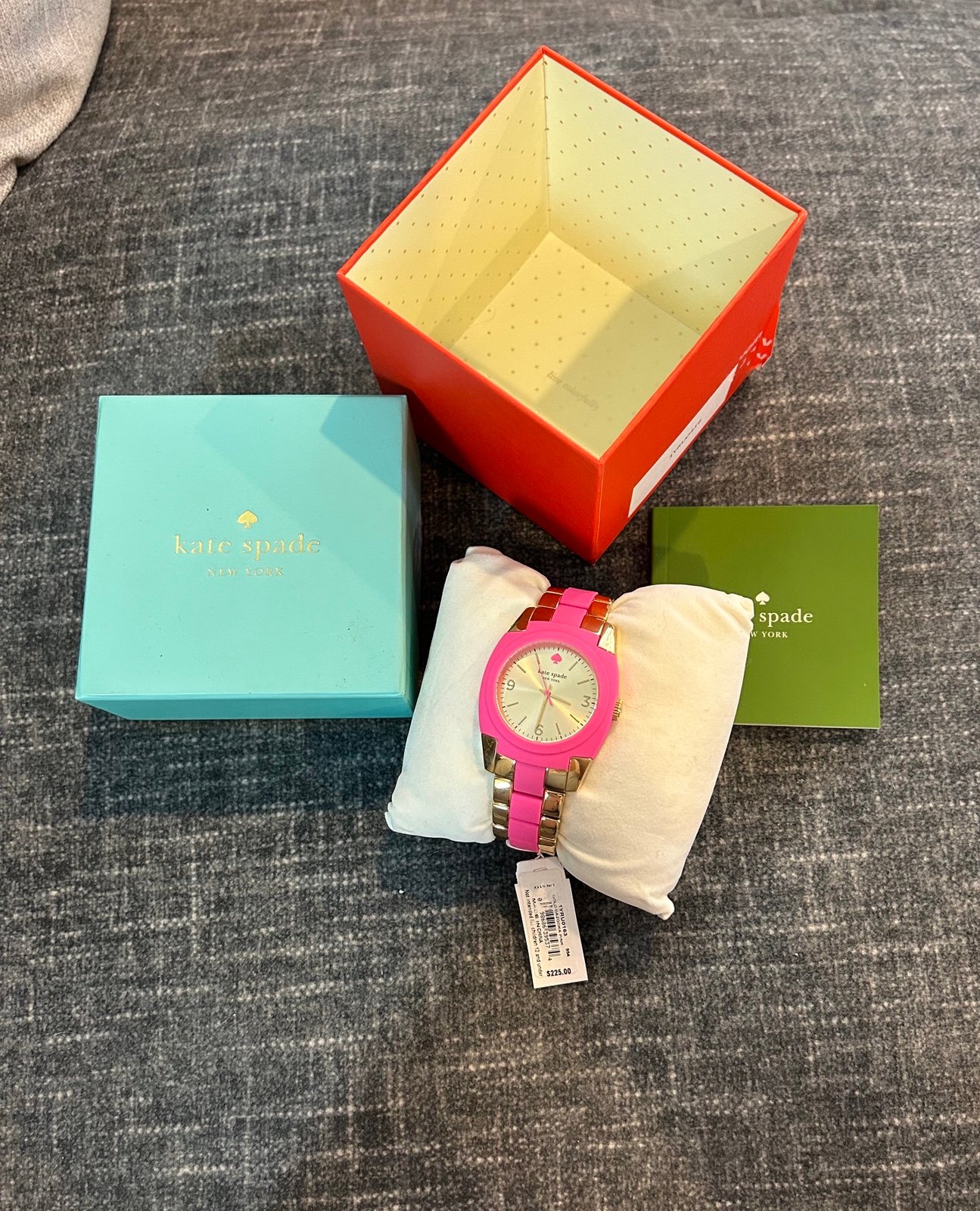 NEW! KATE SPADE NEW YORK Gold Aster Bazooka Pink Skyline Bracelet Watch