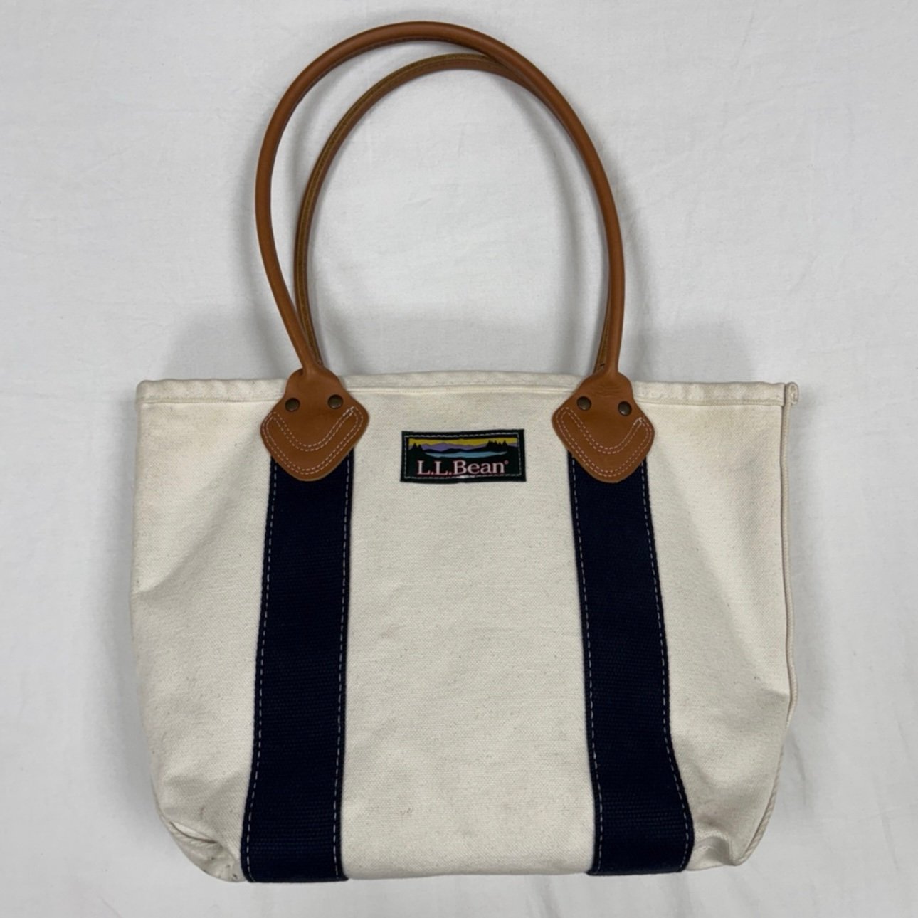Vintage LL Bean Boat Tote Bag Leather Handle Canvas Beach Gym Work Travel Carry