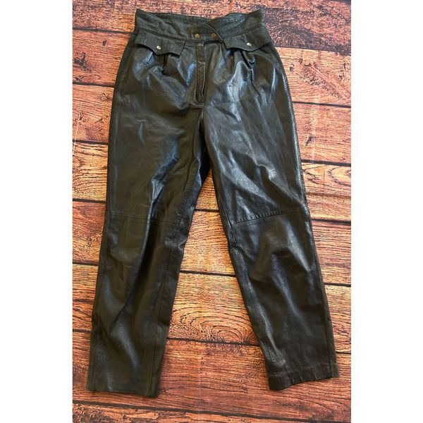1980S HIGH WAIST PLEATED TAPERED LEATHER PANTS COIN POCKET