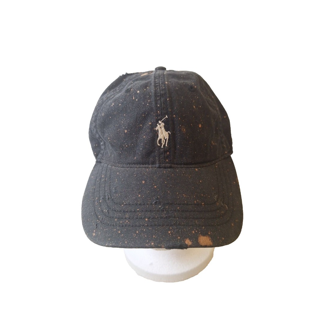 Vtg POLO RALPH LAUREN Cap Leather Strap Hand Bleached Sun Faded Black Thrashed