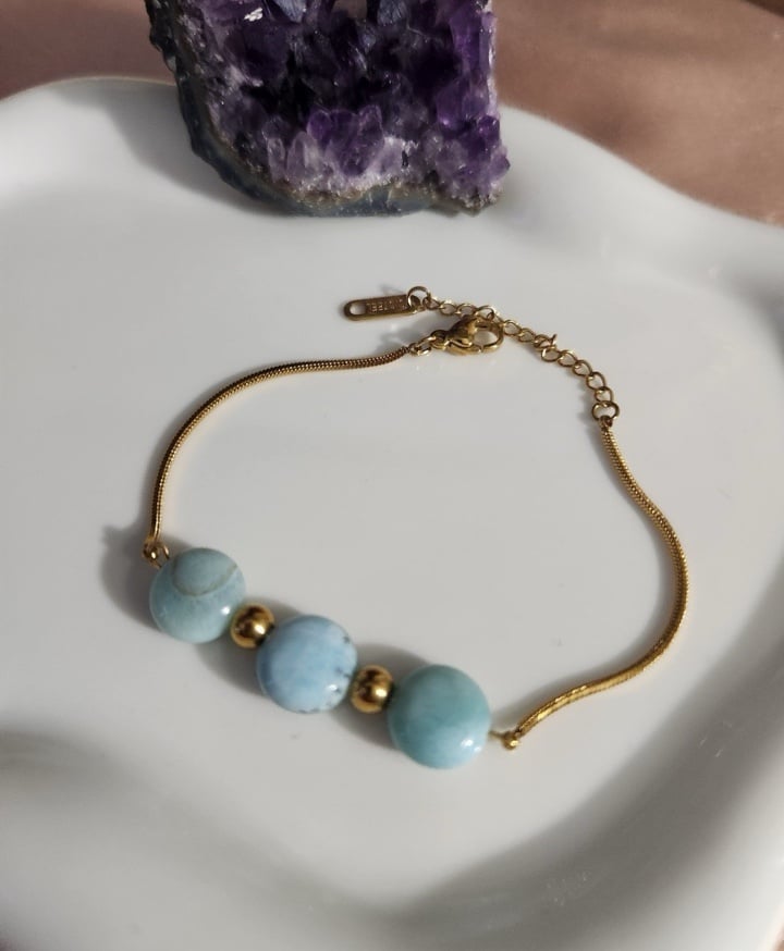Handmade Larimar bead bracelet