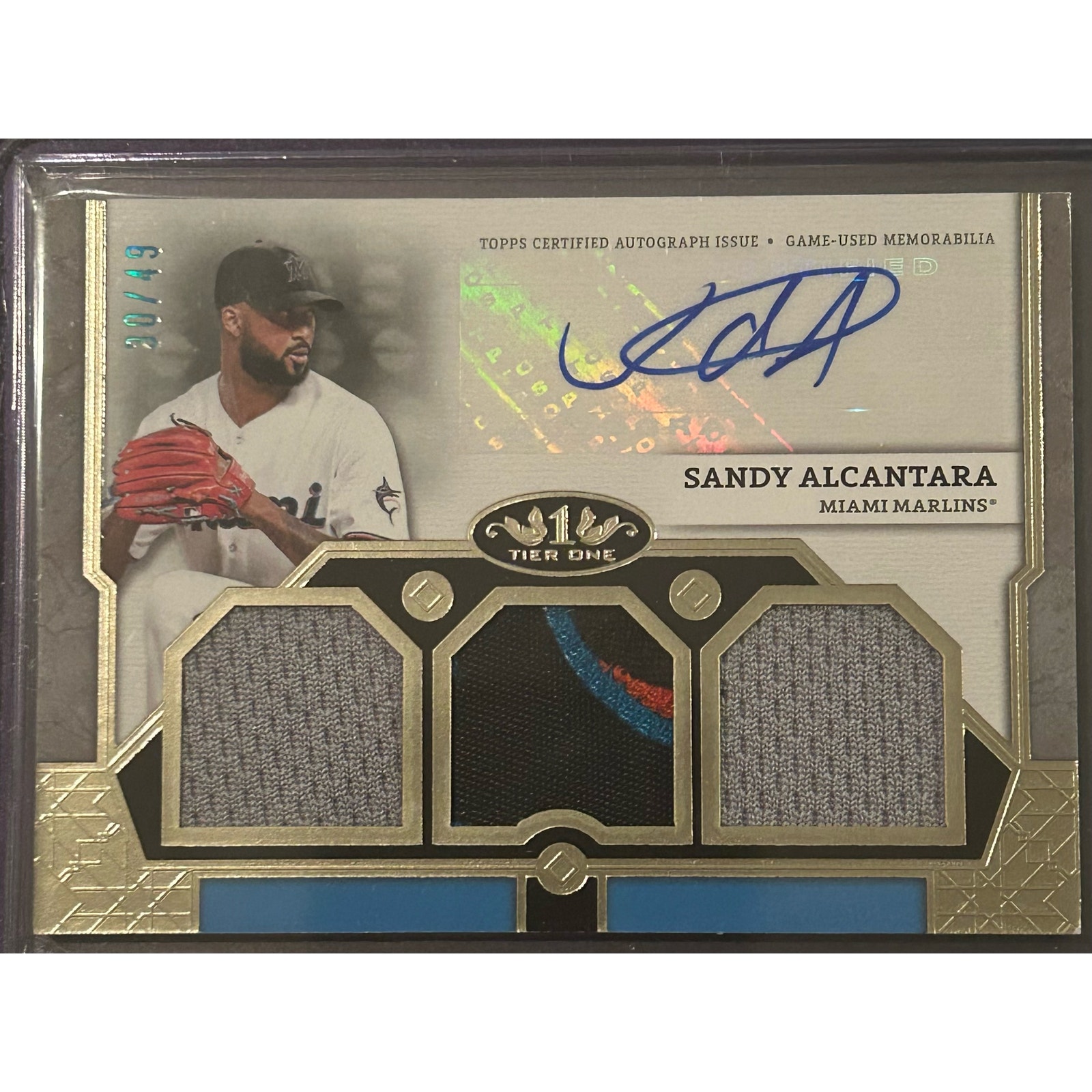 2024 Topps Tier One Sandy Alcantara Triple Game Used Relic Patch Auto /49 Sick