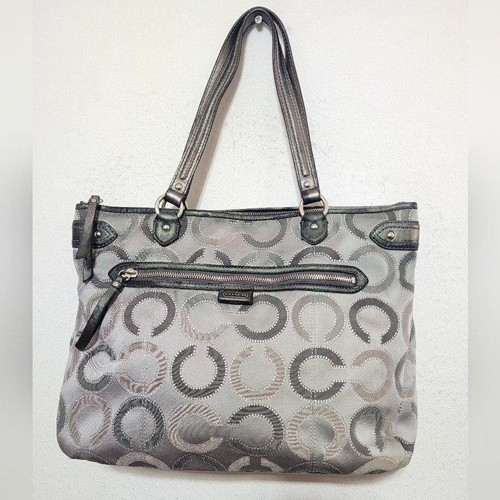 VTG 2000'S COACH DAISY DOT OUTLINE SIGNATURE TOTE BAG 29122E GRAY CANVAS