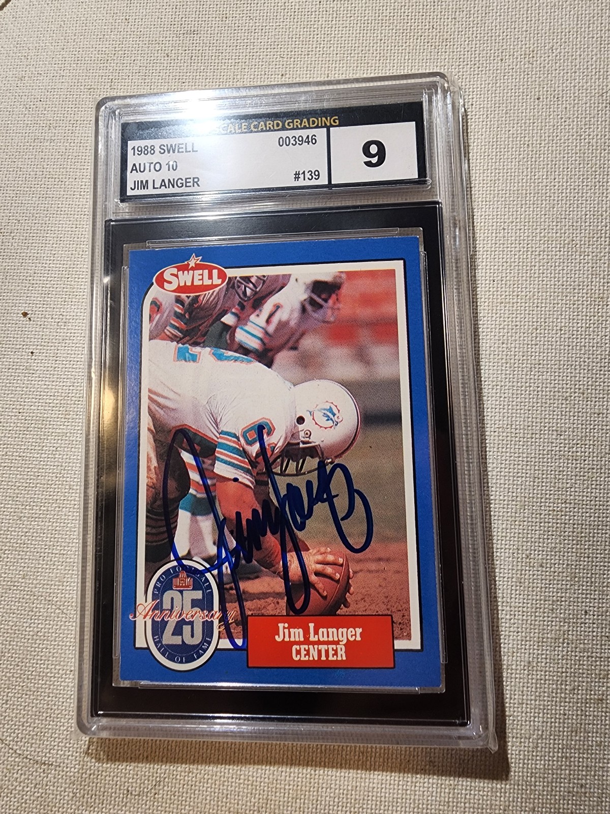 Jim Langer Autographed Signed Card 25th Anniversary Hall Of Fame UCG Gem Mt.10 m