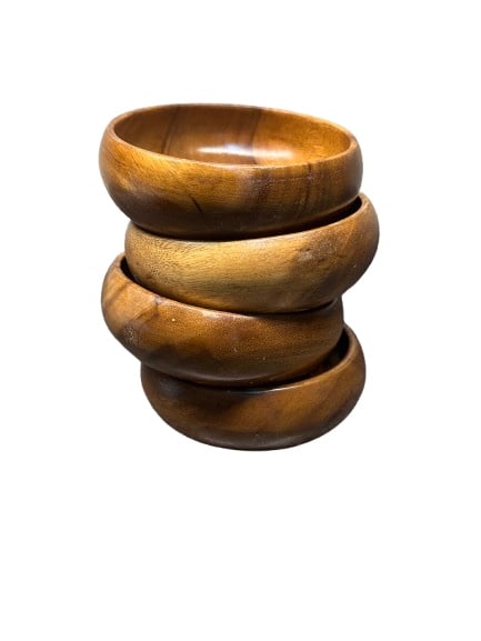 Vintage Hand Carved Teak Wood Bowls Set Of 4