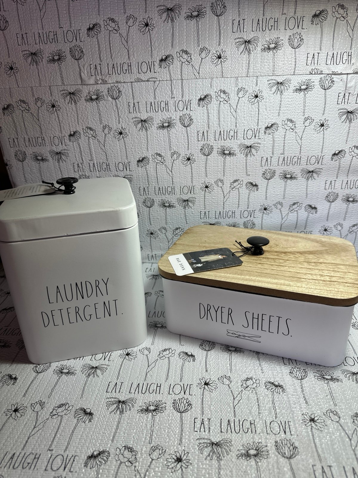 Rae Dunn LAUNDRY DETERGENT and DRYER SHEETS tin containers