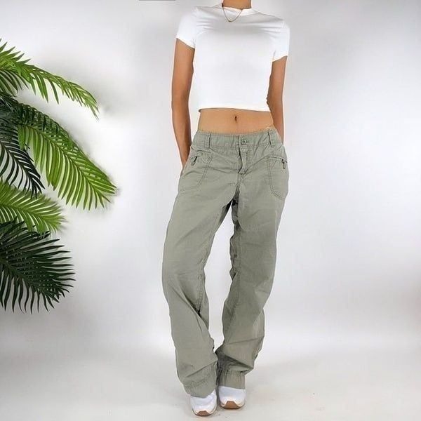 Vintage Y2K Green Indie Grunge Low Rise Gorpcore Granola Girl Cargo Pants / 8
