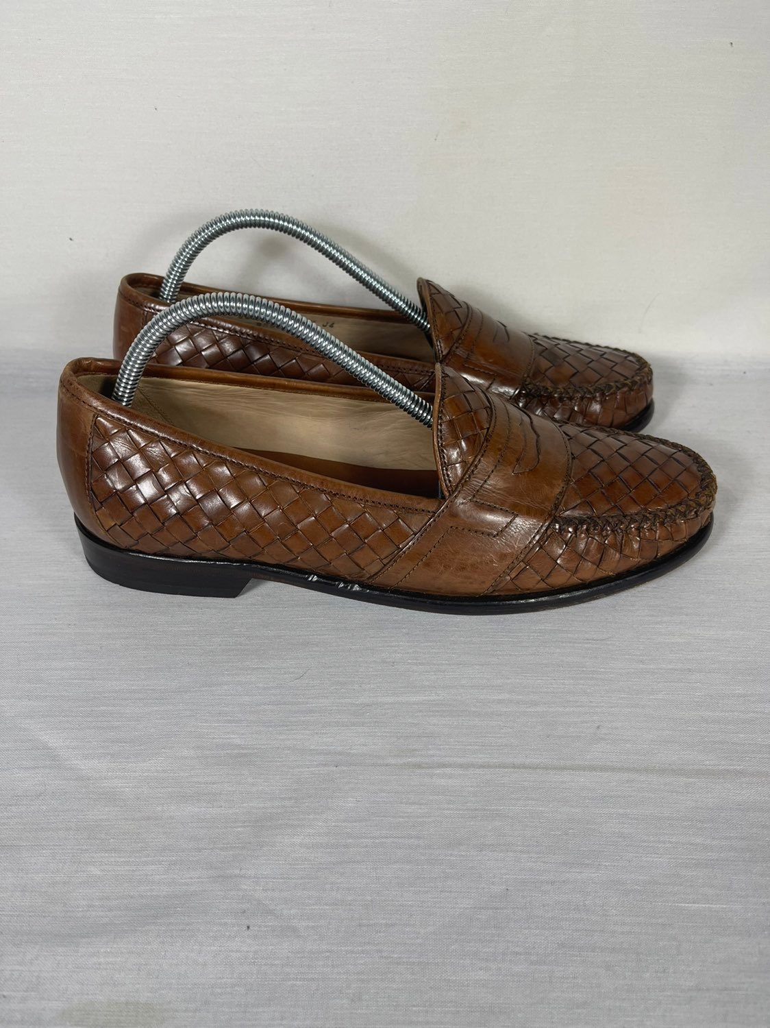 Cole Haan Men Shoe Carswell Size 8.5M Brown Weave Penny Loafer Pre Owned qz