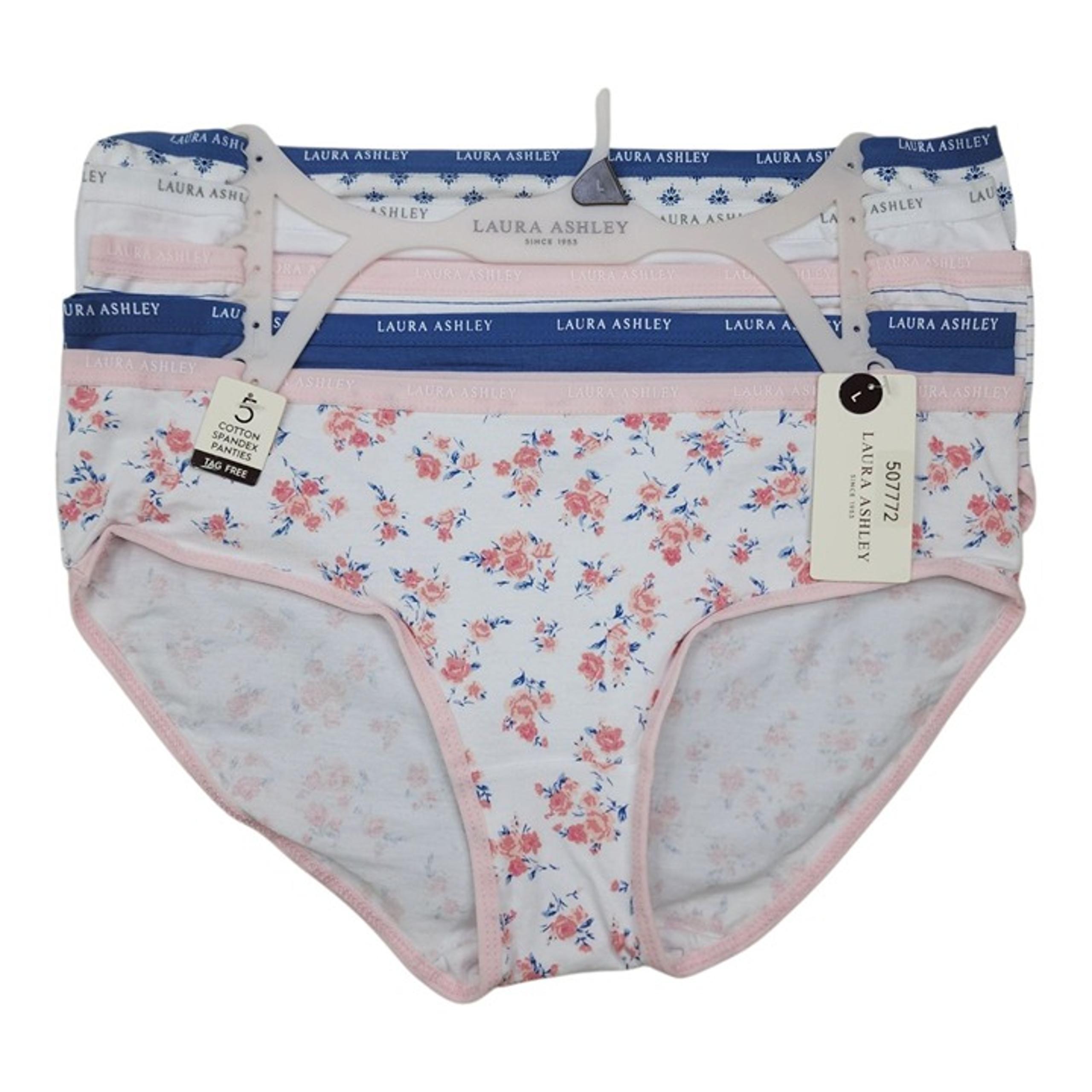 Laura Ashley Womens Tag-Free 5-Pack Cotton Spandex Panties L Floral Solid Prints