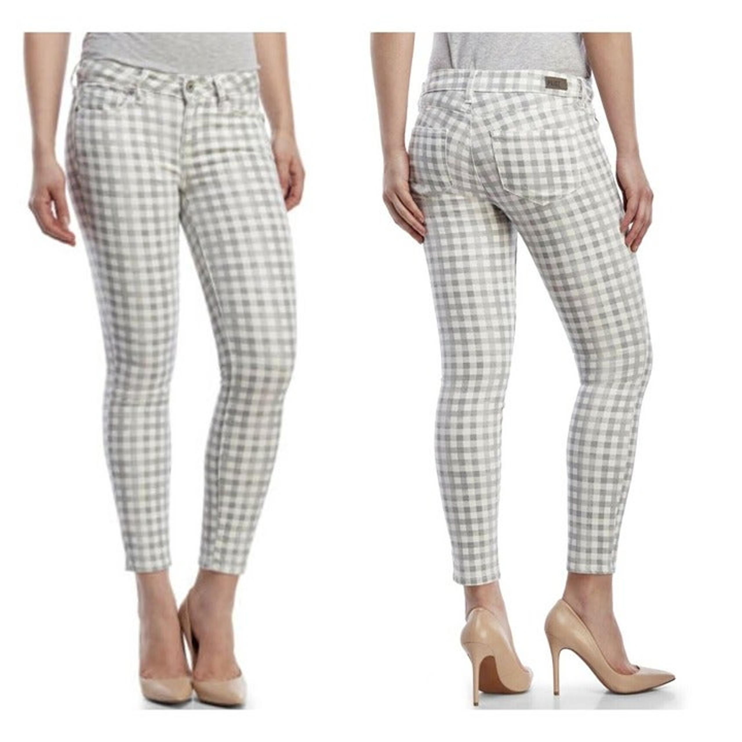 Paige Women's Gray & White Gingham Mid Rise Verdugo Ankle Cropped Jeans Size 29