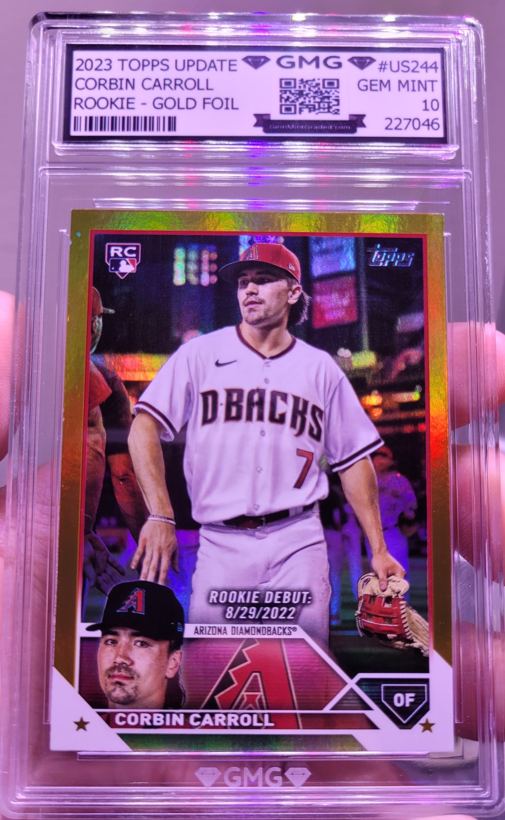 2023 Topps Update Corbin Carroll #US244 RC Debut Gold Foil, GMG 10 GEM MINT