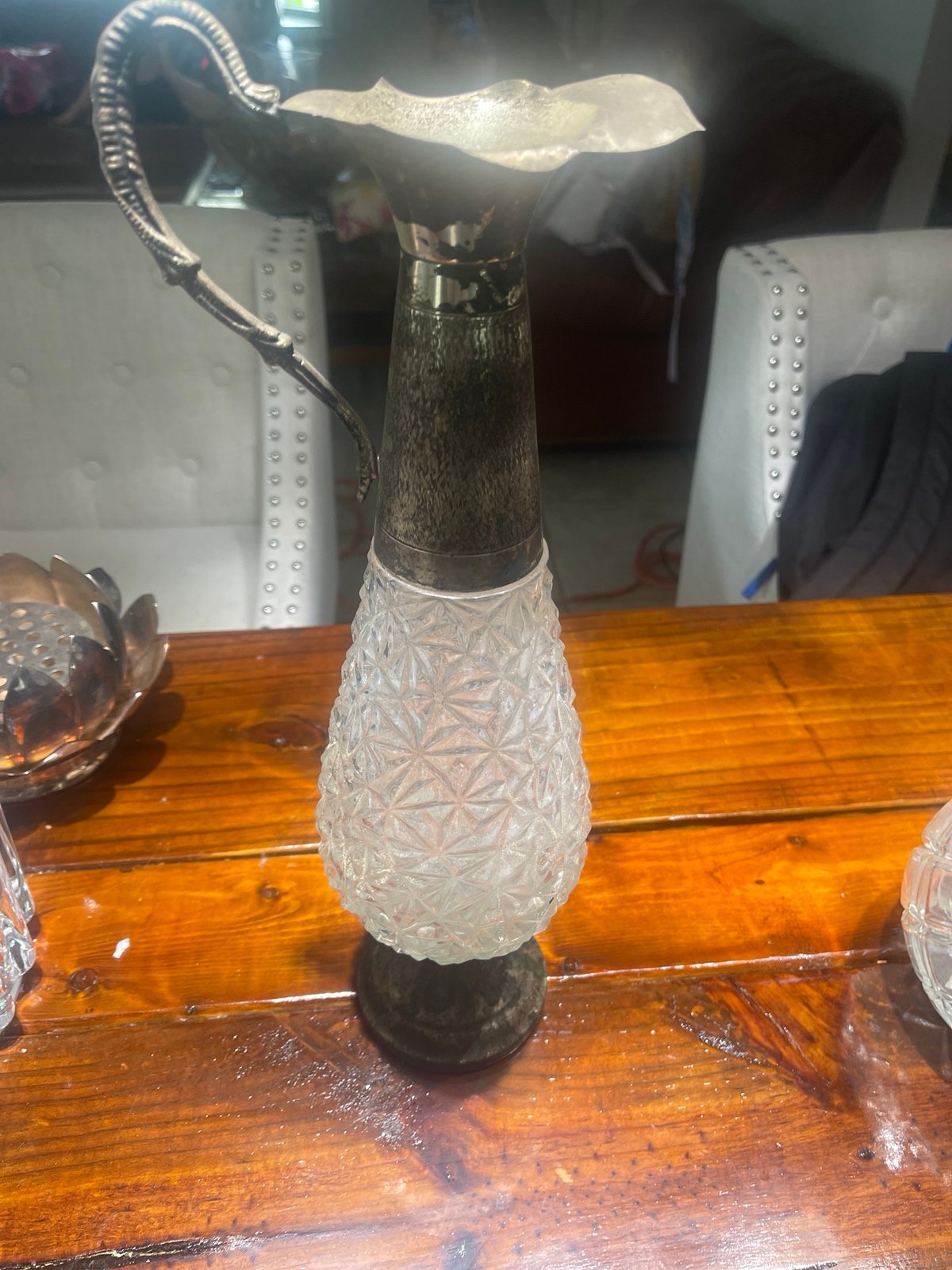 Vintage Silver Platted and Cut Glass Wine/Liquore Bottle