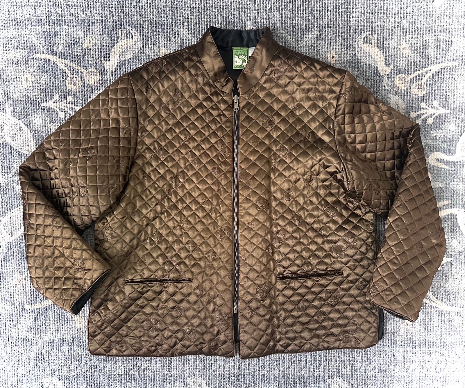 April Cornell Jacquard Brown Quilted Bomber Jacket
