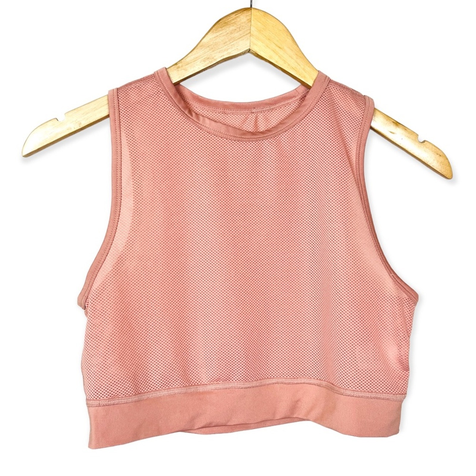 NIKE Mauve Peach Sheer Cropped Miler Running Top MEDIUM Yoga Mesh Dri-Fit Gym