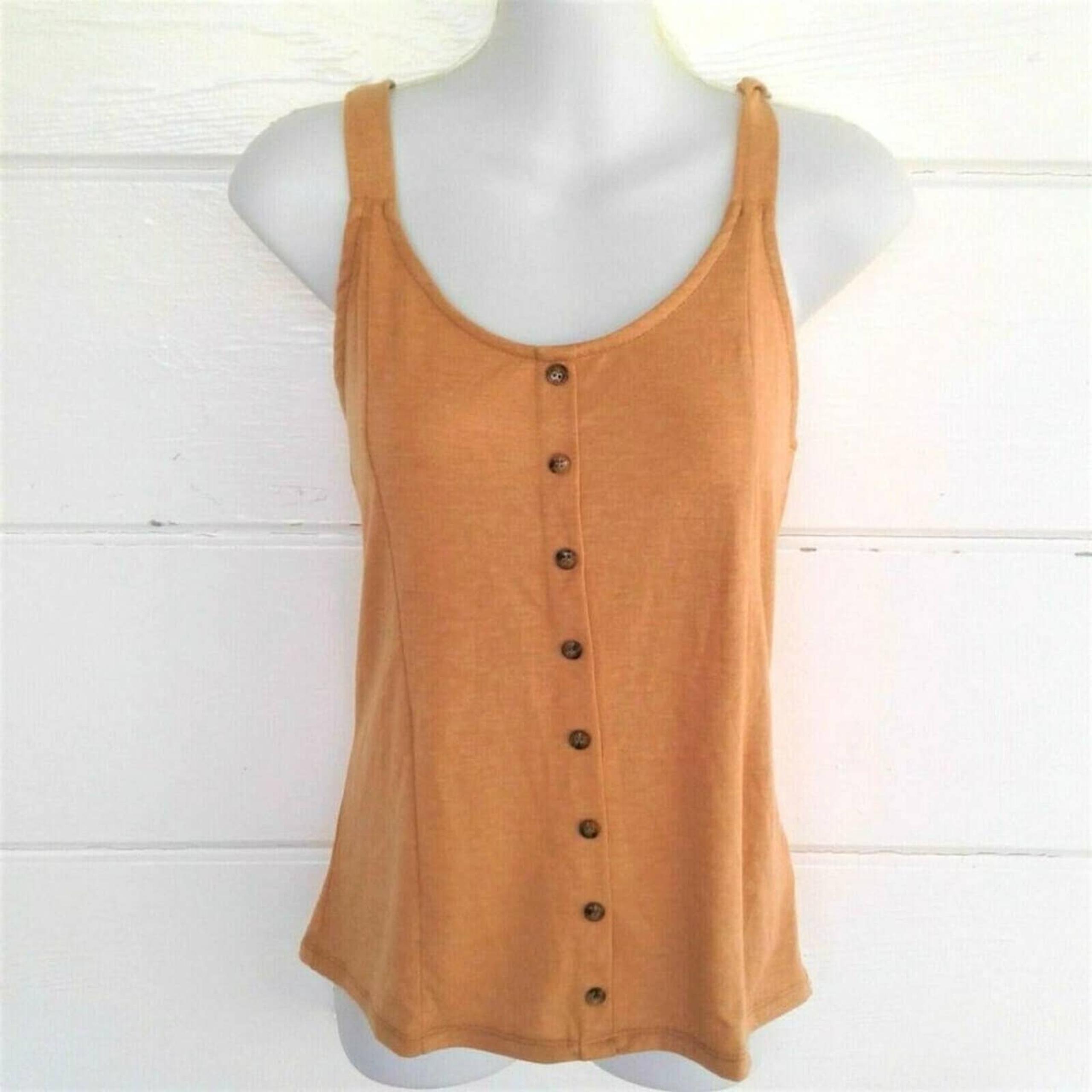 Pink Rose Women's Orange Crop Top Sleeveless Button Front Stretch Large