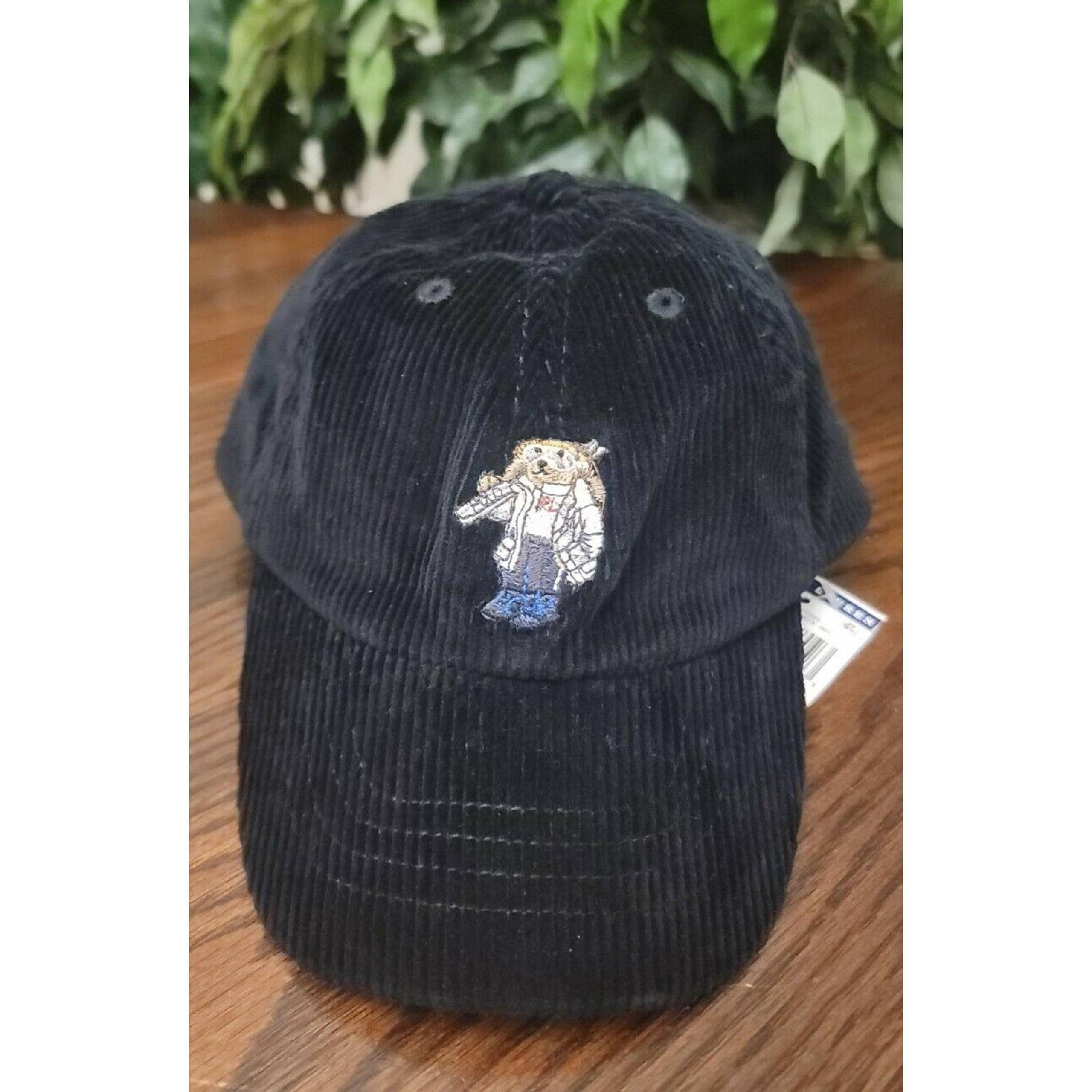 Polo Ralph Lauren Boys Ski Polo Bear Corduroy Adjustable Cap Hat Black Size 8-20