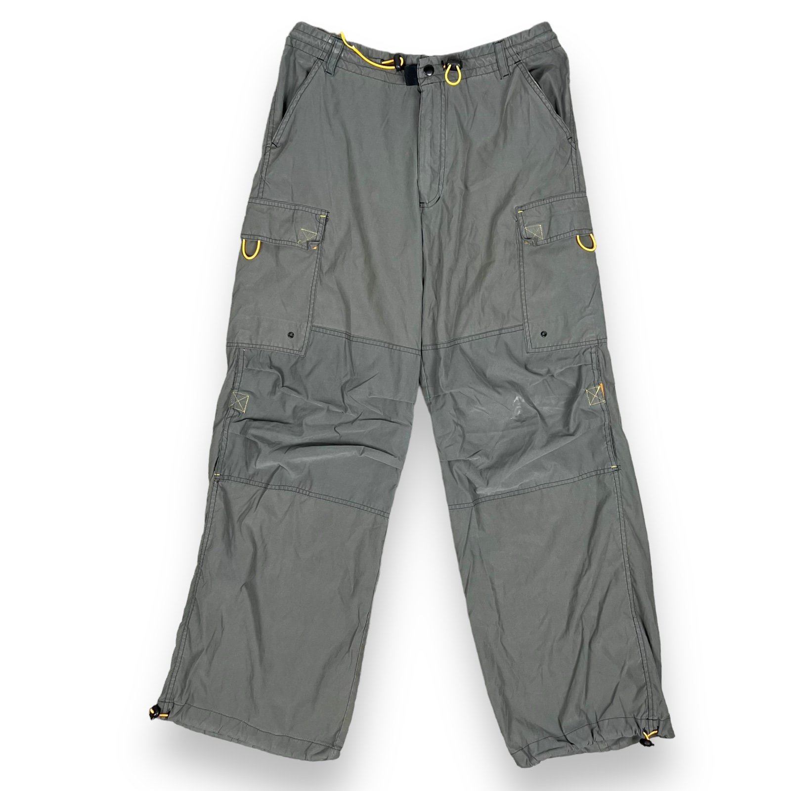 GRANCY Button Layered Design Nylon Pants Green S Casual pants