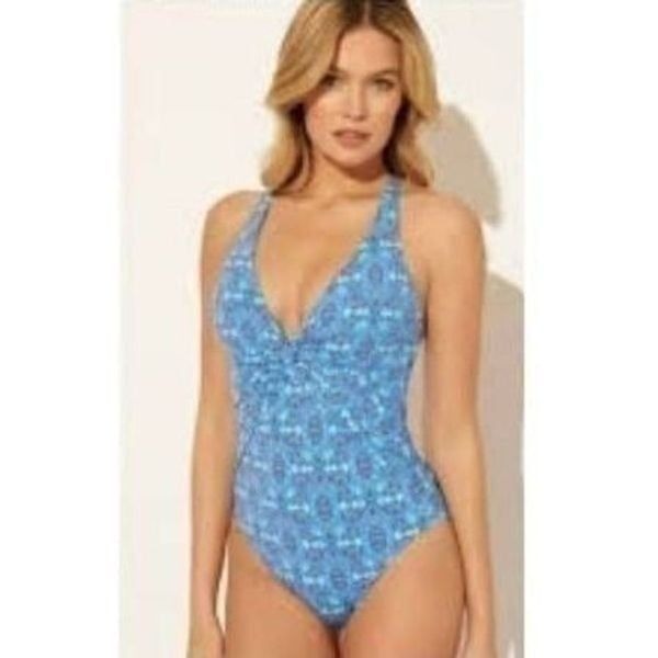 Bleu Rod Beattie St.Yropez Plunge Drape Haulter One-Piece Bathingsuit Women's 14