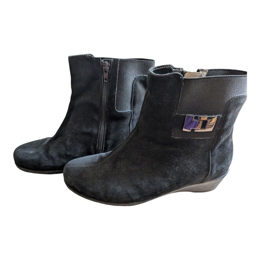 Waldlaufer Black Low Heel Suede Comfort Bootie Size 9-9.5