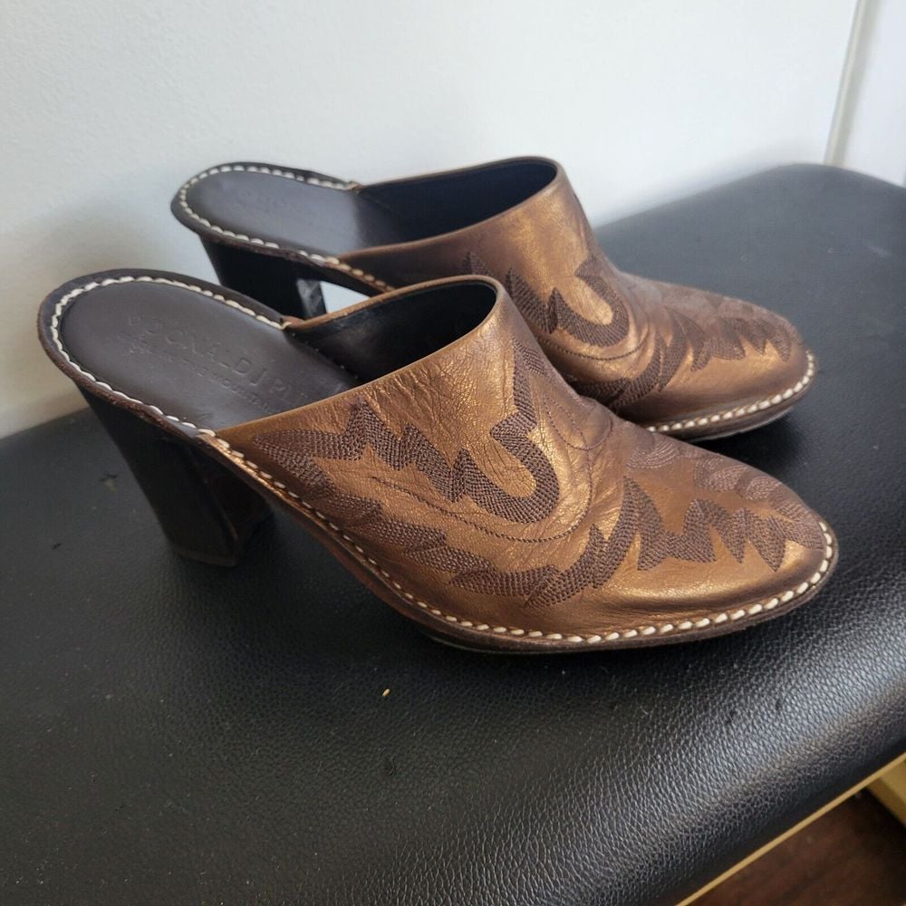 DONALD J PLINER Bozza Bronze Metallic Leather Western Mules Slides Heels Sz 6