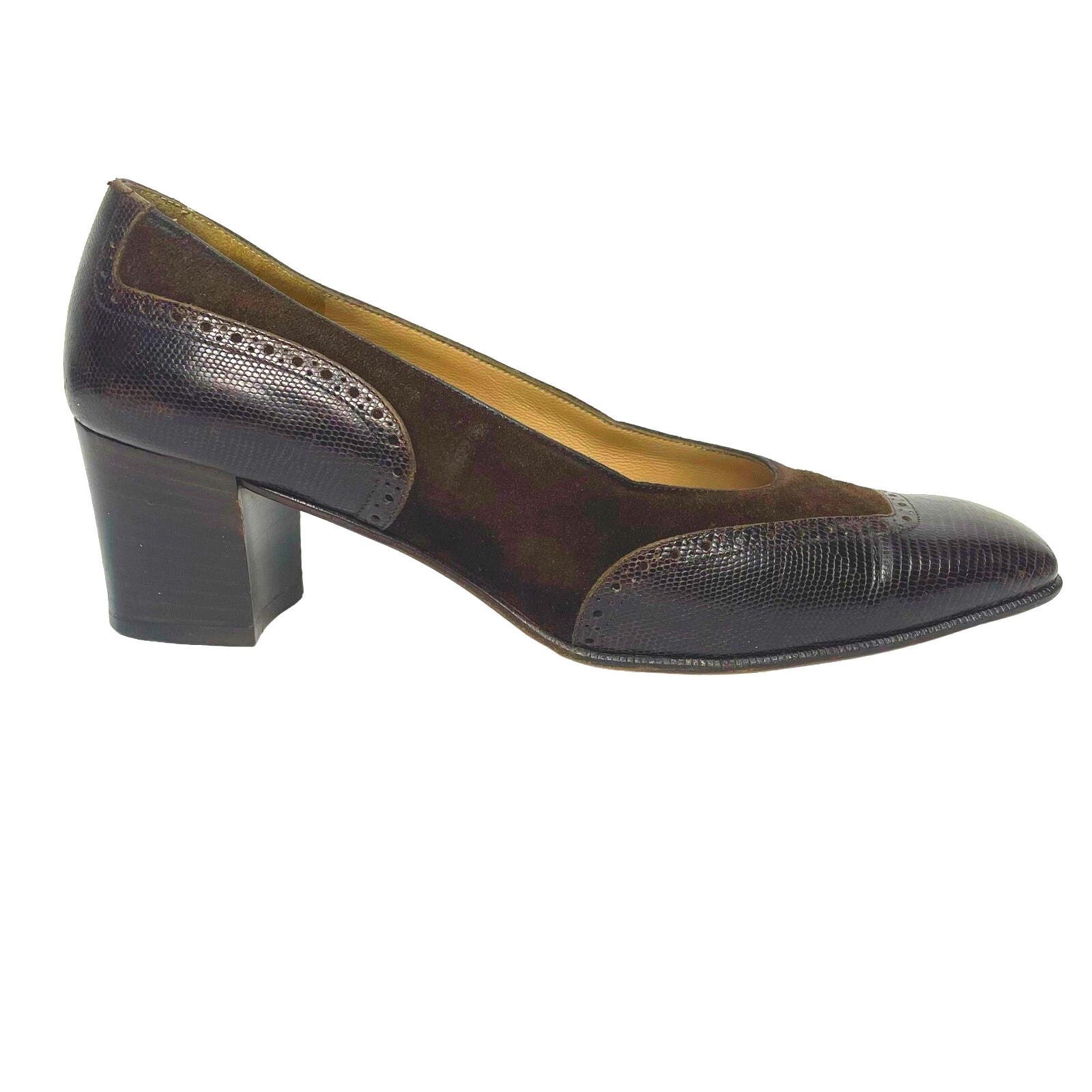 EUC - Salvatore Ferragamo Embellished Suede-Leather Pumps