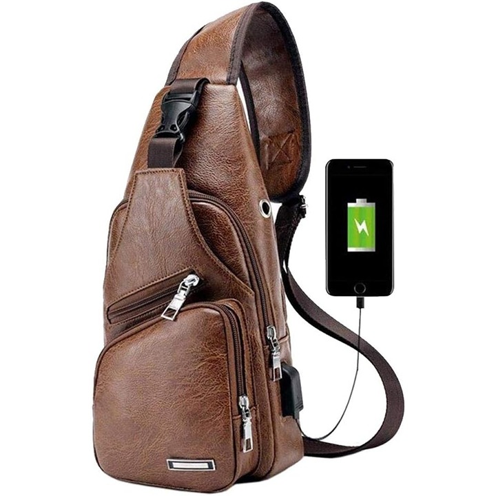 Hebetag Leather Sling Bag Crossbody Backpack for Men Women Travel Outdoor Campin