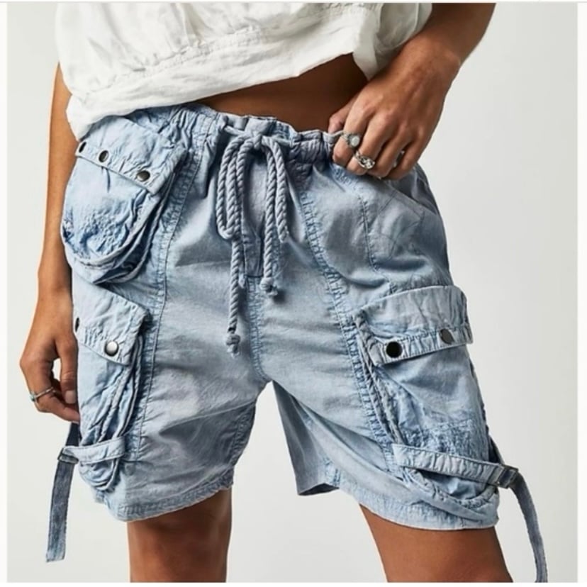 Free People Moon Bay Parachute Shorts Blue Size L