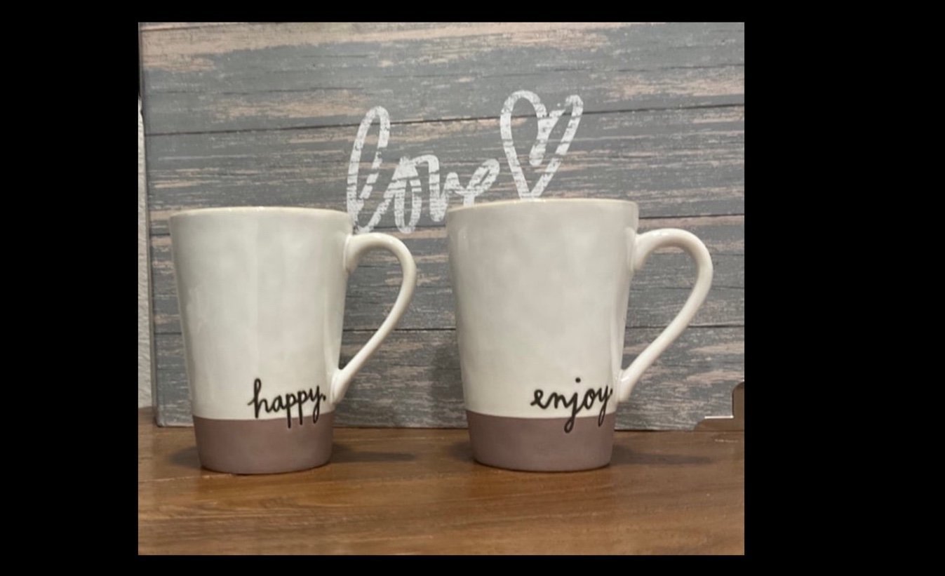 Rae Dunn HAPPY and ENJOY mugs