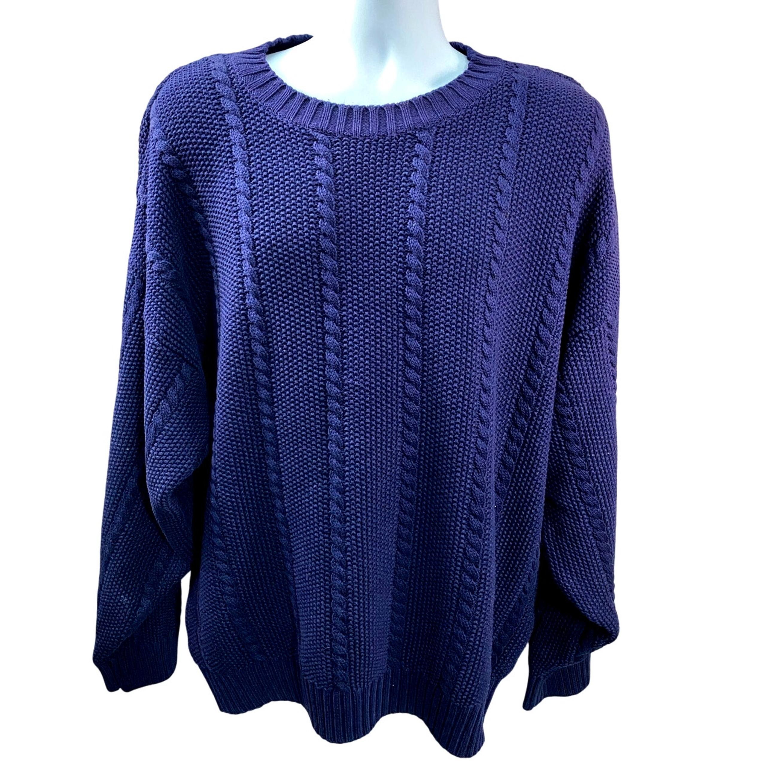 Tommy Hilfiger Cable Knit Sweater Men's Blue Pullover Crew Neck Vintage Size XL