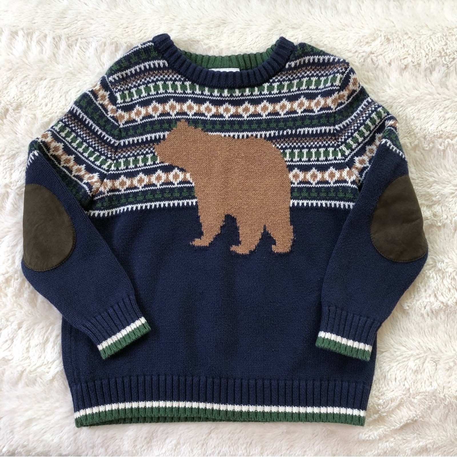 Hanna Andersson navy blue and green bear sweater size 100 or 4