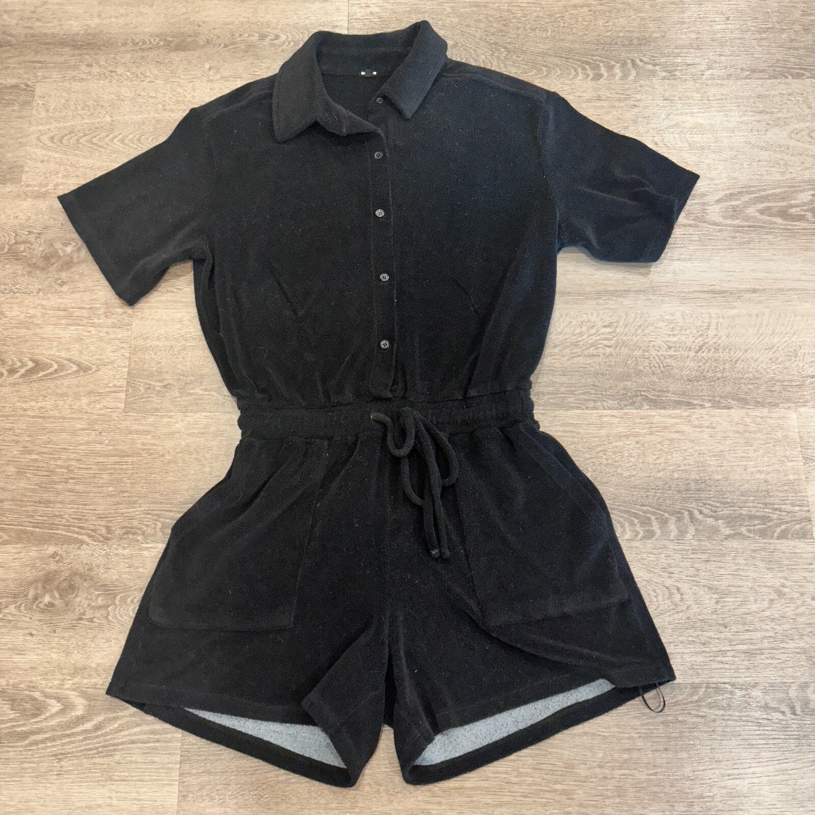 Monrow Womens Terrycloth Romper Size Medium Black Beach Preppy