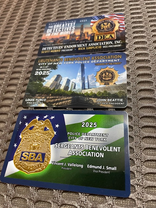 (3)- NYC NYPD 2025 LBA SBA DEA BENEVOLENT & ENDOWMENT CARDS NOVELTY COLLECTIBLE