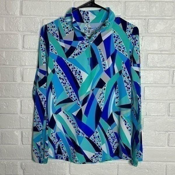 IBKUL Brianna Print Long Sleeve Mesh Mock Neck Top UPF 50 size Small