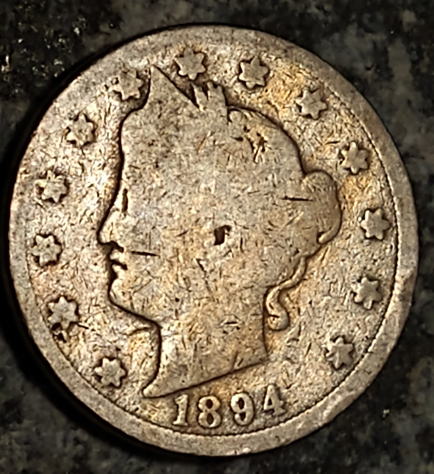 RARE KEY DATE 1894 Lady Liberty V Nickel scarce seldom seen Genuine USA Tough