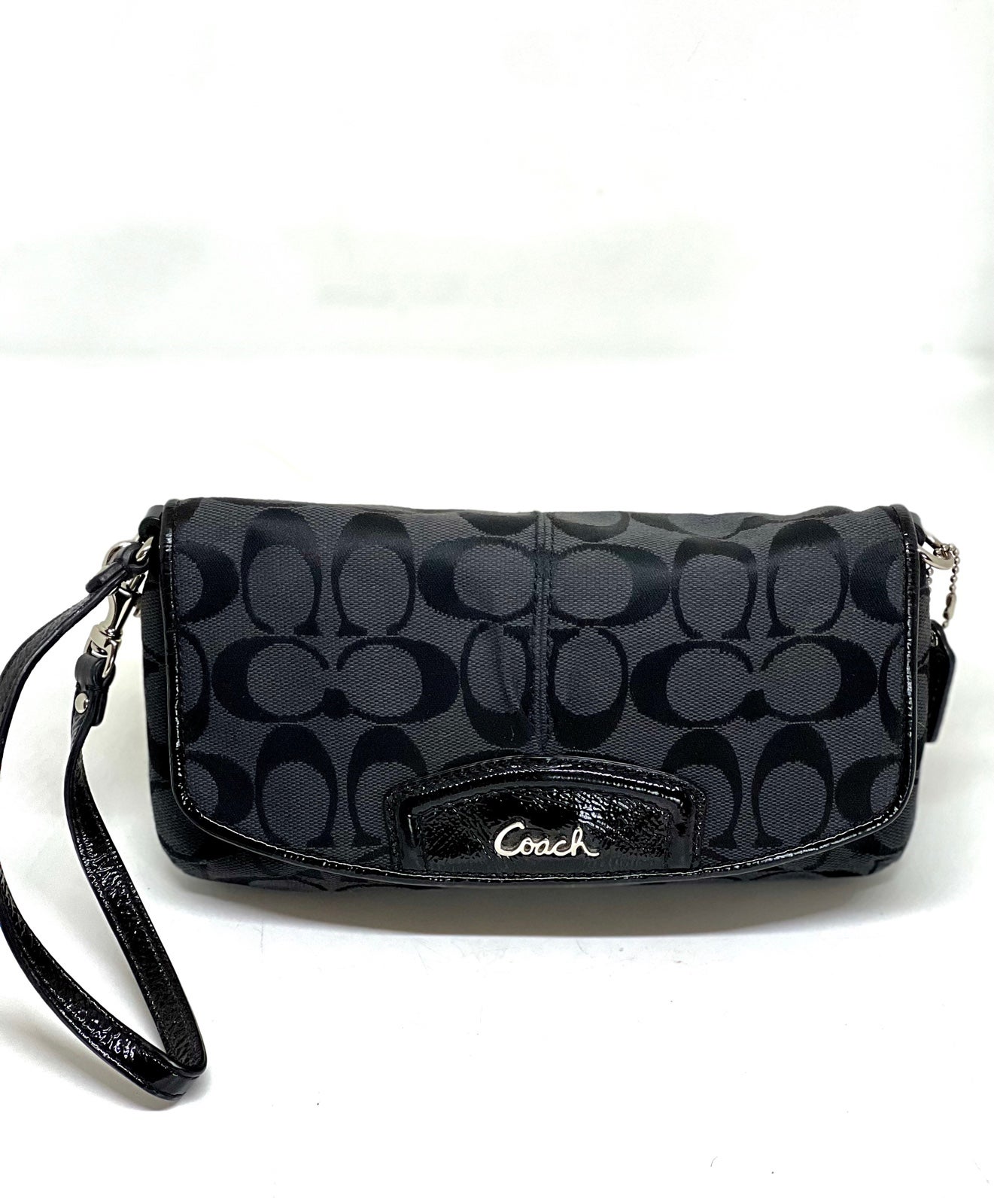 COACH~RARE-VINTAGE~Ashley Women's Black CC Canvas Flap & Snap Clutch Wristlet