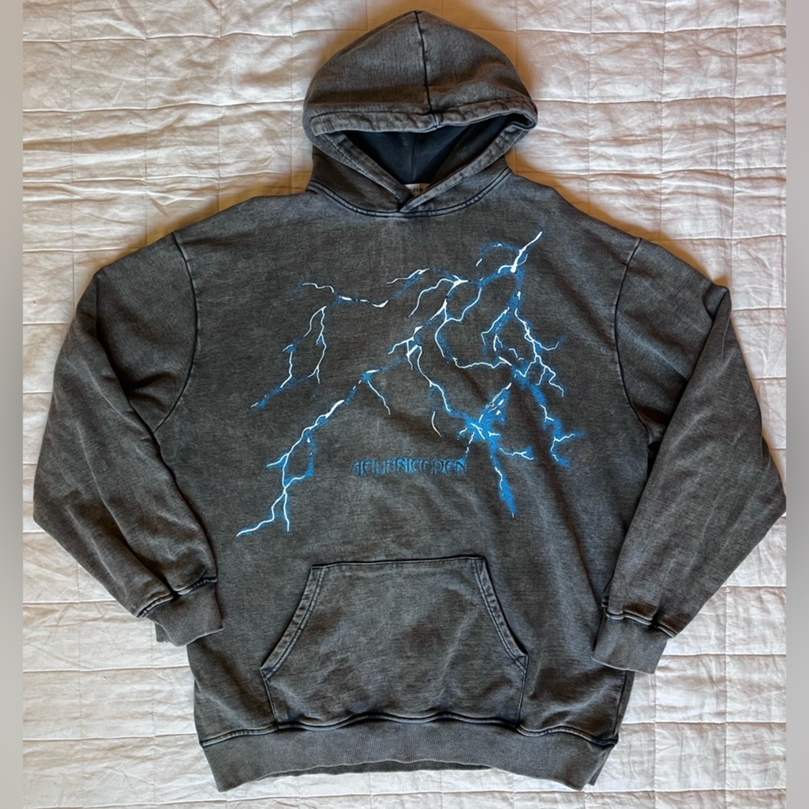 Efric Eden Vintage Washed Graphic Hoodies Oversized Lightning Streetwear - XL